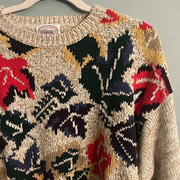 Women’s Vintage chunky Knit Autumn Fall Leaves Sweater size Medium - Picture 3 of 8
